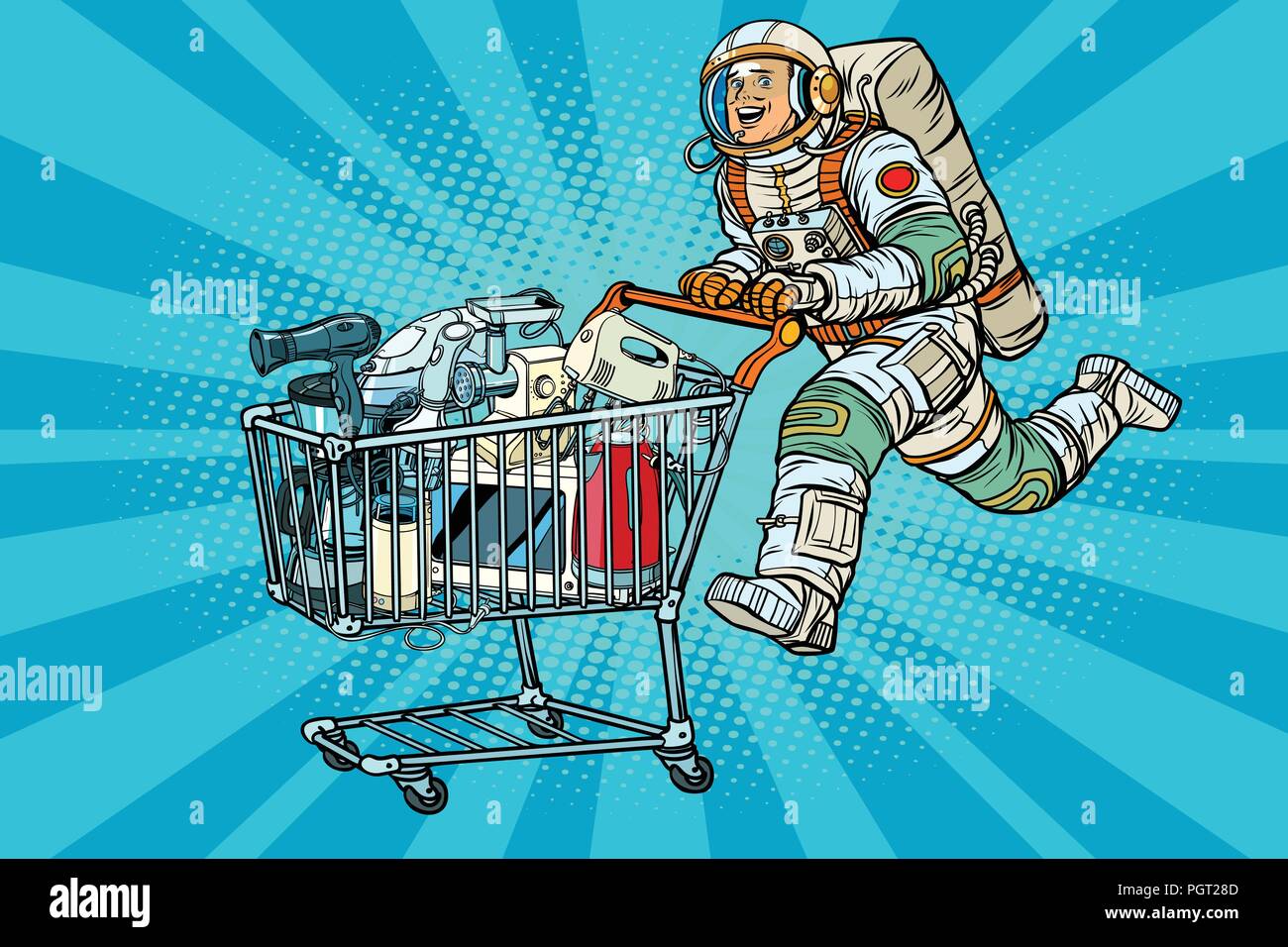 Astronaut auf Verkauf von Haushaltsgeräten Stock Vektor