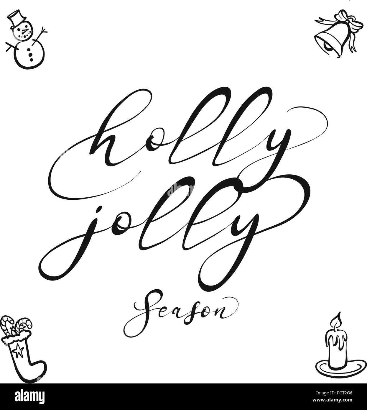 Holly Jolly Schriftzug. Schöne saisonale kalligraphisches Kunstwerk für Grußkarten. Handgezeichneten vektor Skizze. Stock Vektor