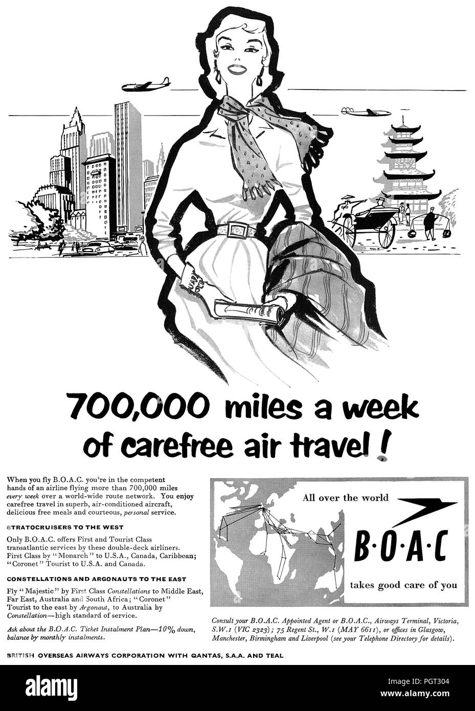 1955 britischen Werbung für B.O.A.C. Stockfoto