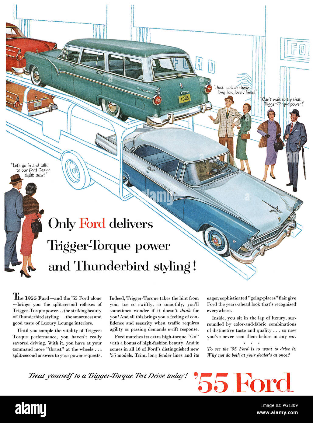 1955 US-Werbung für Ford Automobile. Stockfoto