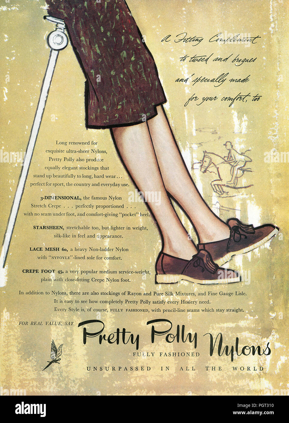 1956 britischen Werbung für Pretty Polly fully fashioned Nylons. Stockfoto