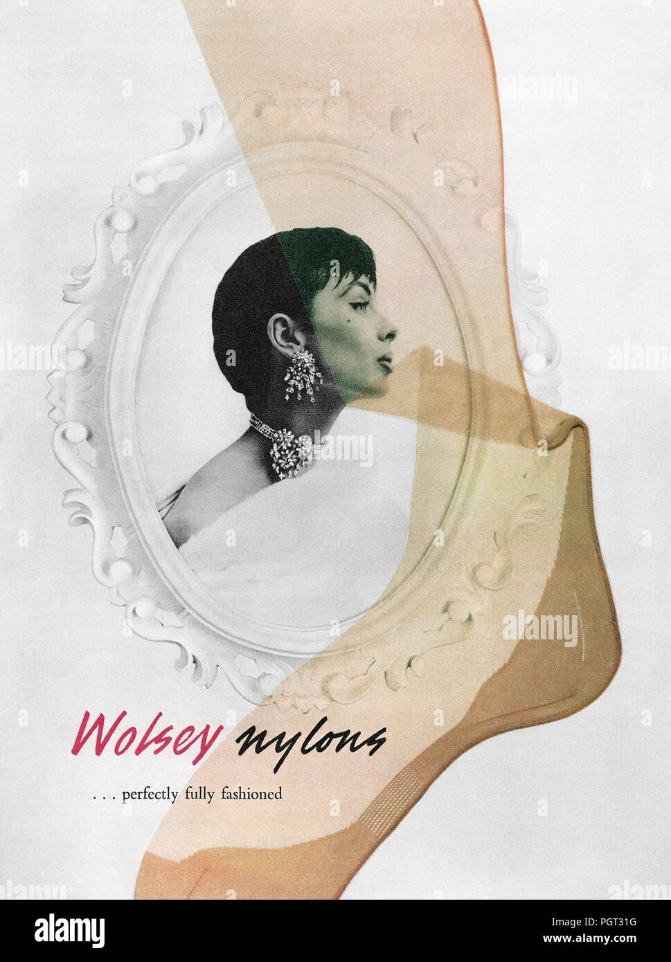 1956 britischen Werbung für Wolsey nylon strümpfe. Stockfoto