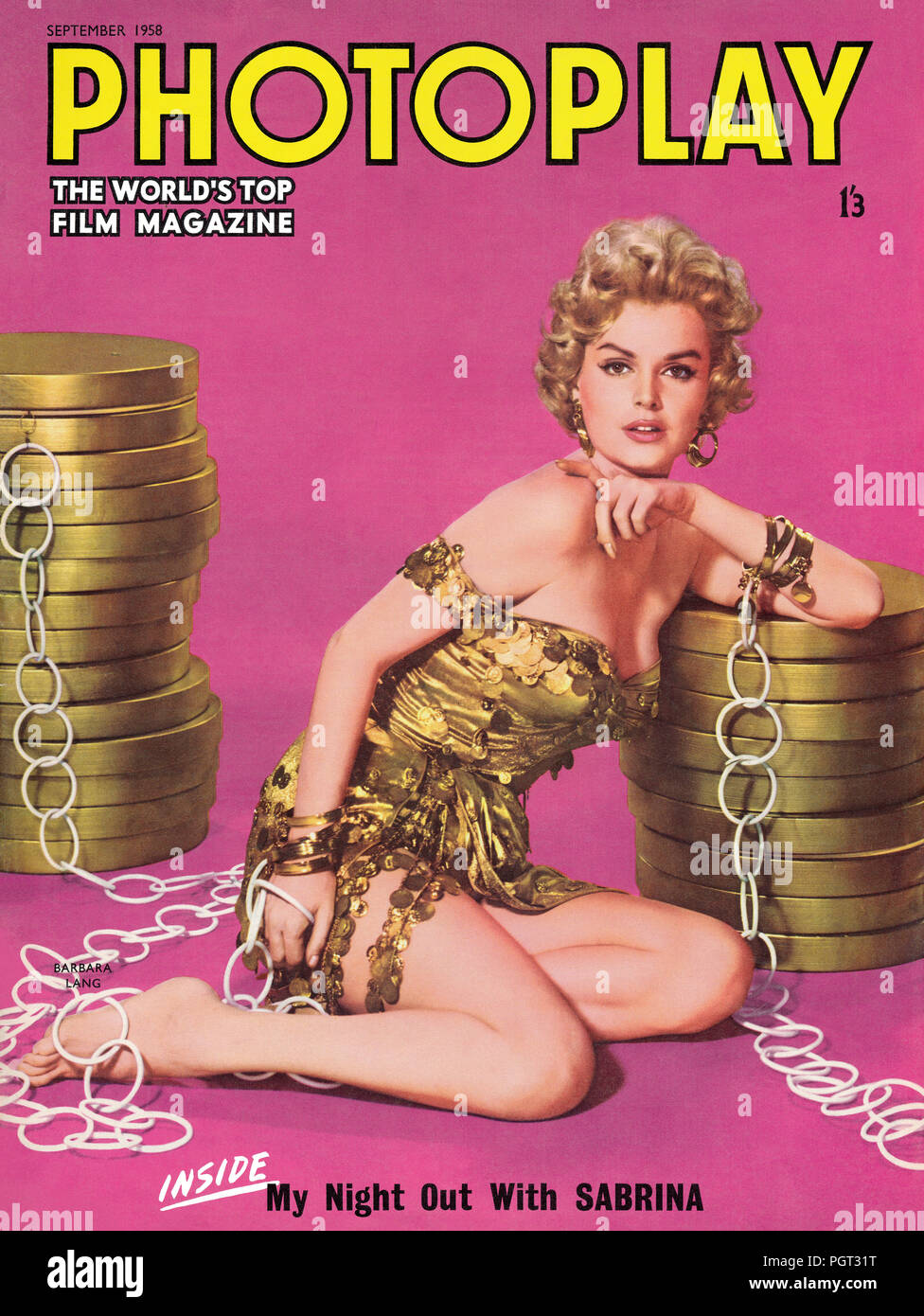 Vintage Abdeckung an der Vorderseite von photoplay Magazine für September 1958 mit Film Schauspielerin Barbara Lang. Stockfoto
