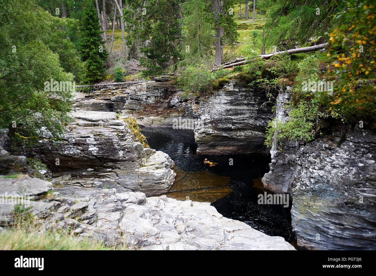 Die tiefe Schlucht des Linn von Dee, Cairngorms National Park, Perth und Kinross, Scottish Highlands, Schottland, UK, GB. Stockfoto