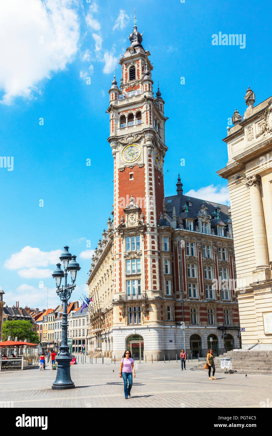 Glockenturm der Industrie und Handelskammer, Chambre de Commerce et de l'industrie, in Place du Theatre, Lille, Hants de Frankreich, Flandern, Frankreich Stockfoto