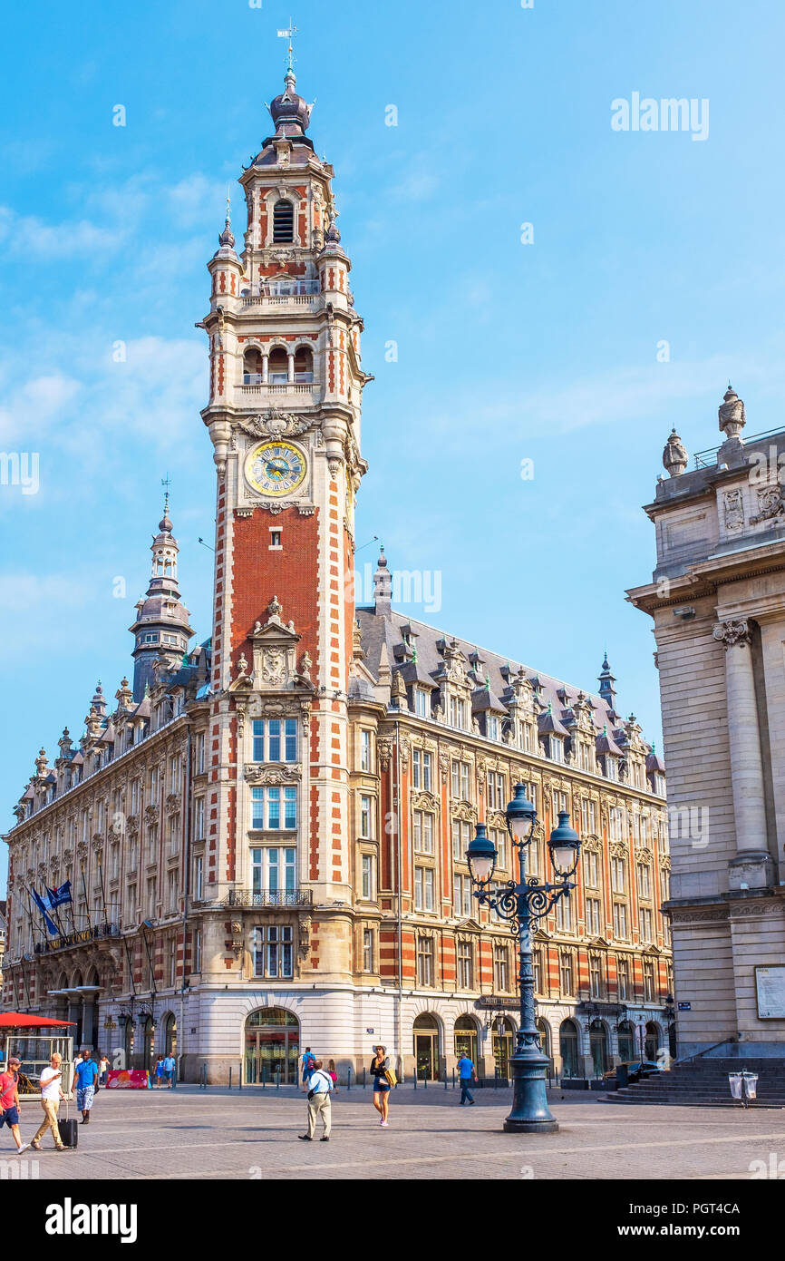 Glockenturm der Industrie und Handelskammer, Chambre de Commerce et de l'industrie, in Place du Theatre, Lille, Hants de Frankreich, Flandern, Frankreich Stockfoto