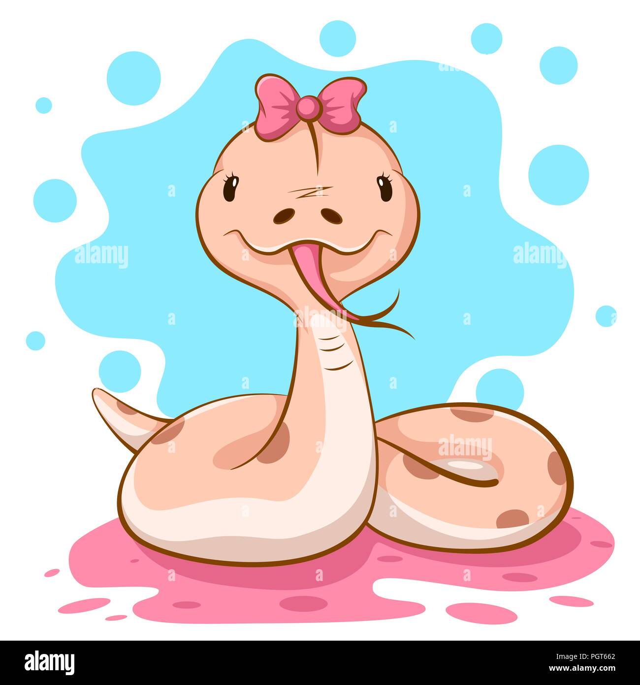 Süß, lustig Schlange xharacters mit rosa Schleife Stock-Vektorgrafik