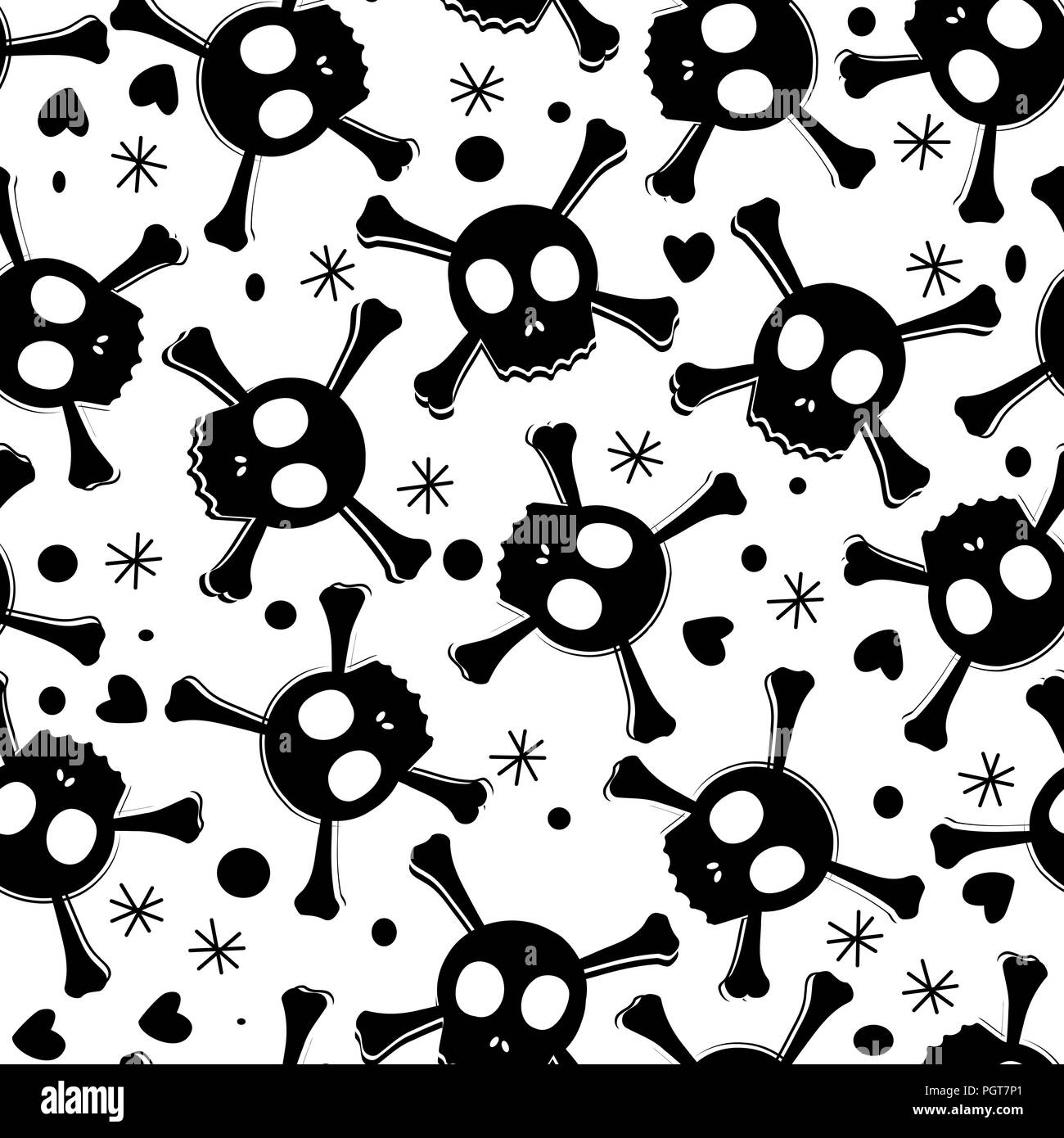 Niedlich Totenkopf, Pirat nahtloses Design in Schwarz und Weiß Stock Vektor