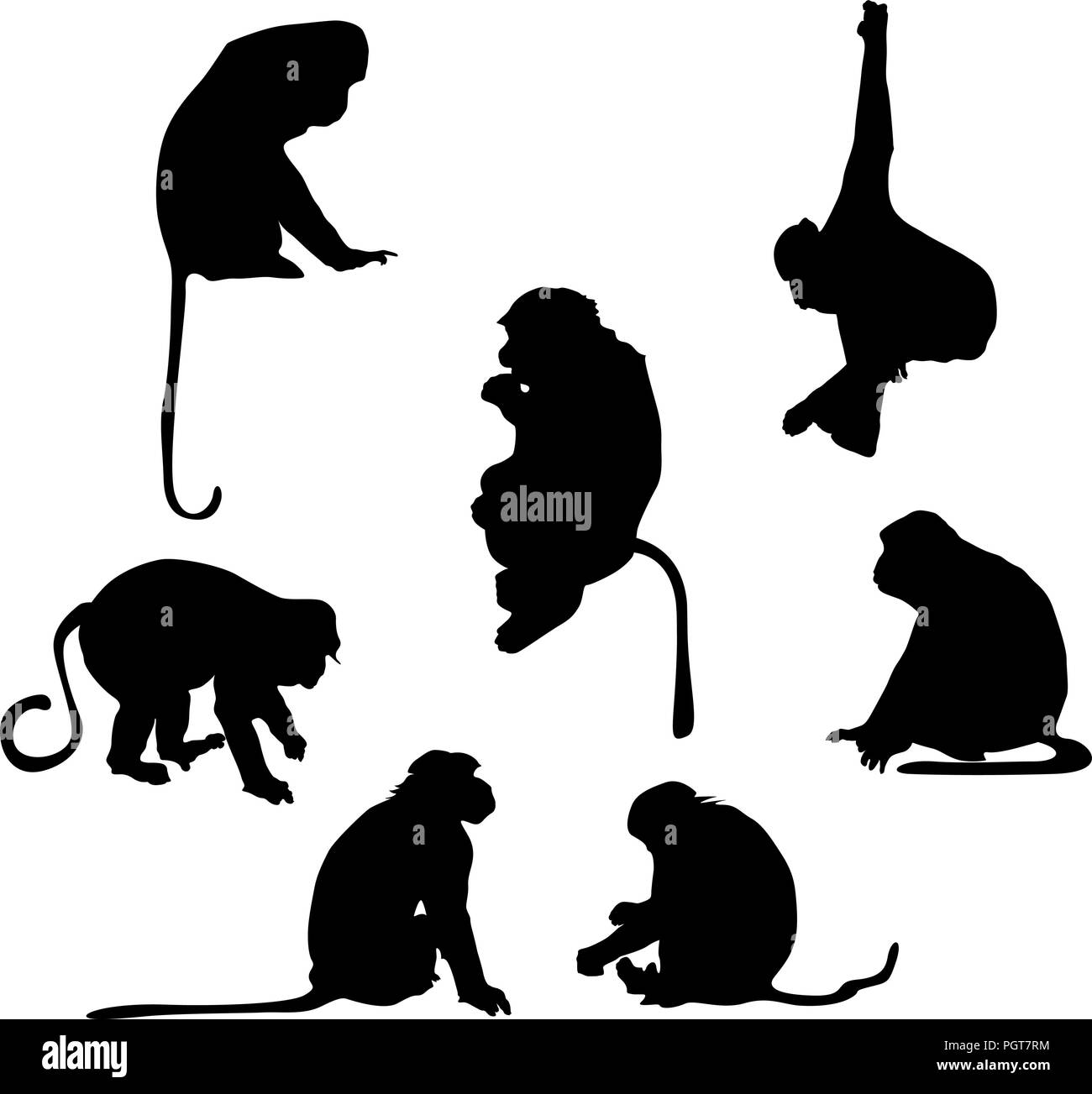 Verspielter affe Silhouetten auf weißem Hintergrund Stock Vektor