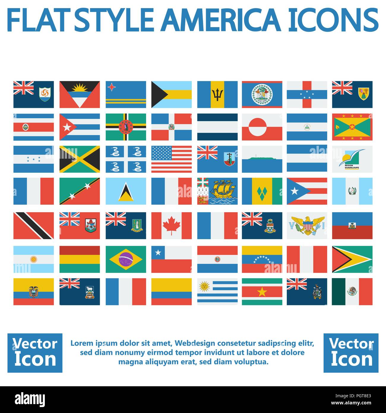 Flat Style American Kontinent Symbol Flags gesetzt Stock Vektor