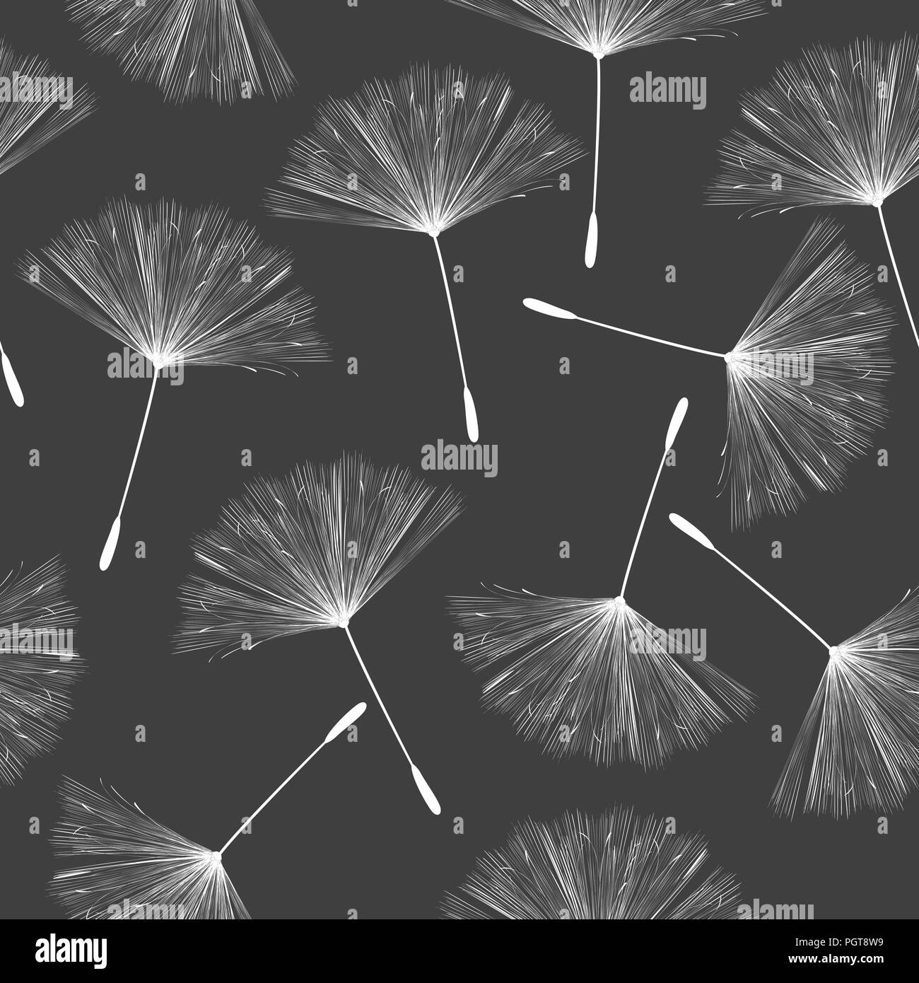 Flying Löwenzahn, nahtlose Muster in Schwarz und Weiß Stock Vektor