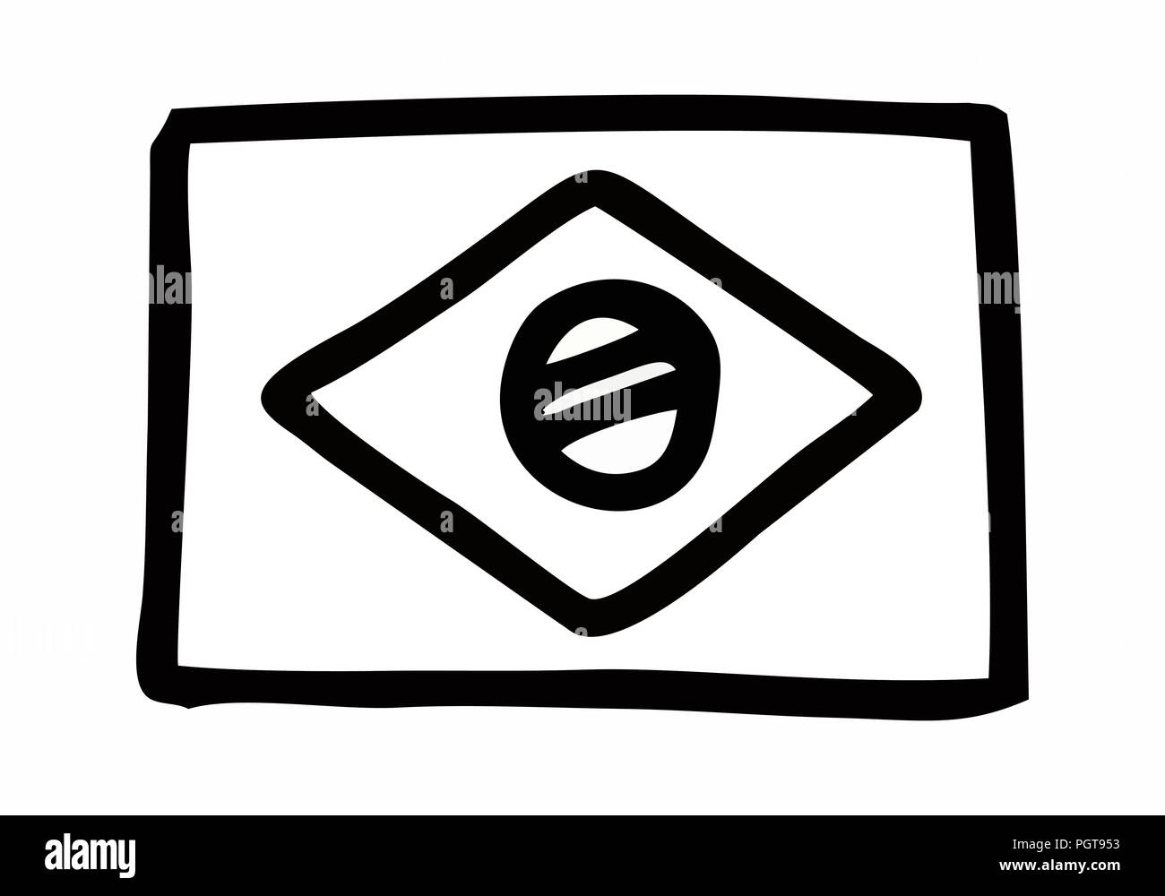 Freehand schwarz Abbildung eines brasilianischen Flagge auf weißem Hintergrund Stock Vektor