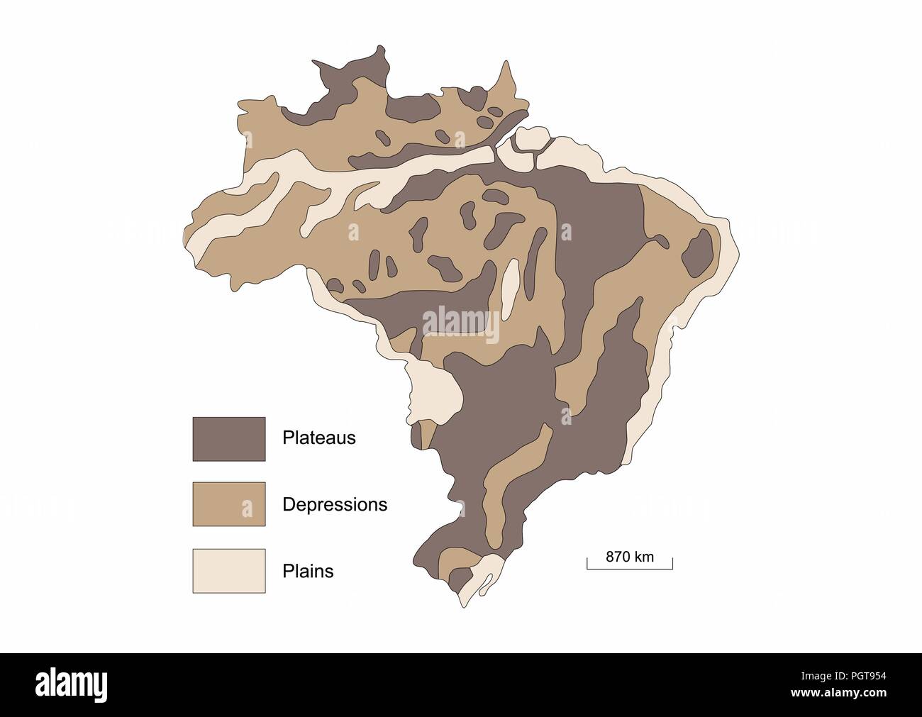 Physische Karte von Brasilien Übersicht relief Variationen Stock Vektor