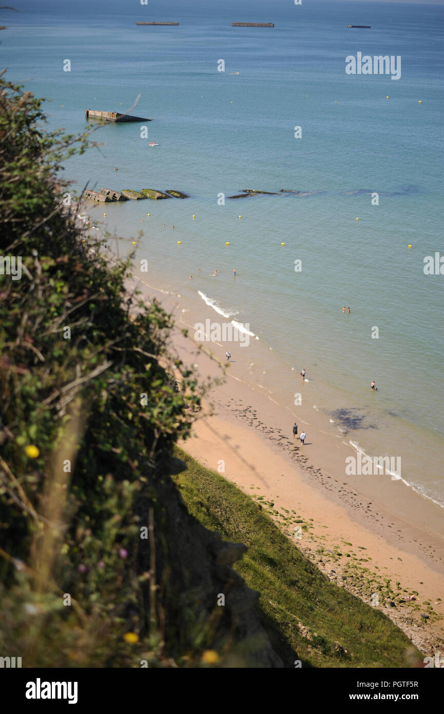 Allied Stege von Arromanches-les-Bains Stockfoto