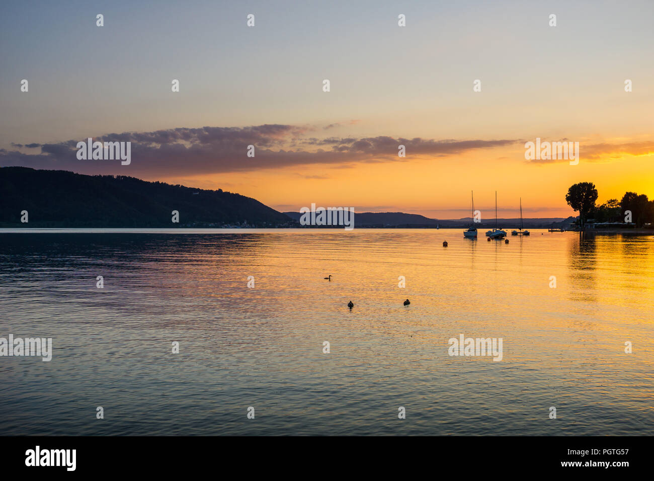 Deutschland, Magic Sommerferien Atmosphäre am Bodensee Sonnenuntergang Stockfoto