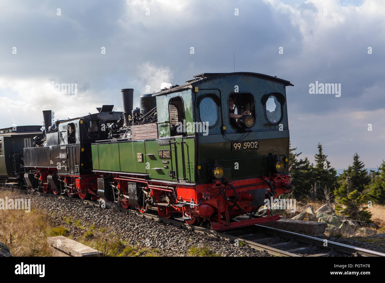 Historische Dampfzüge in den Brocken Stockfoto