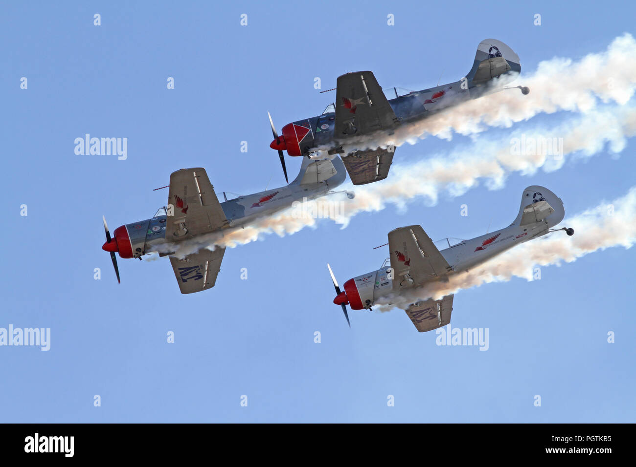 MONROE, NC - 10. NOVEMBER: Drei aerobatic Flugzeug während Warbirds über Monroe Air Show in Monroe, NC, am 10. November 2013. Stockfoto