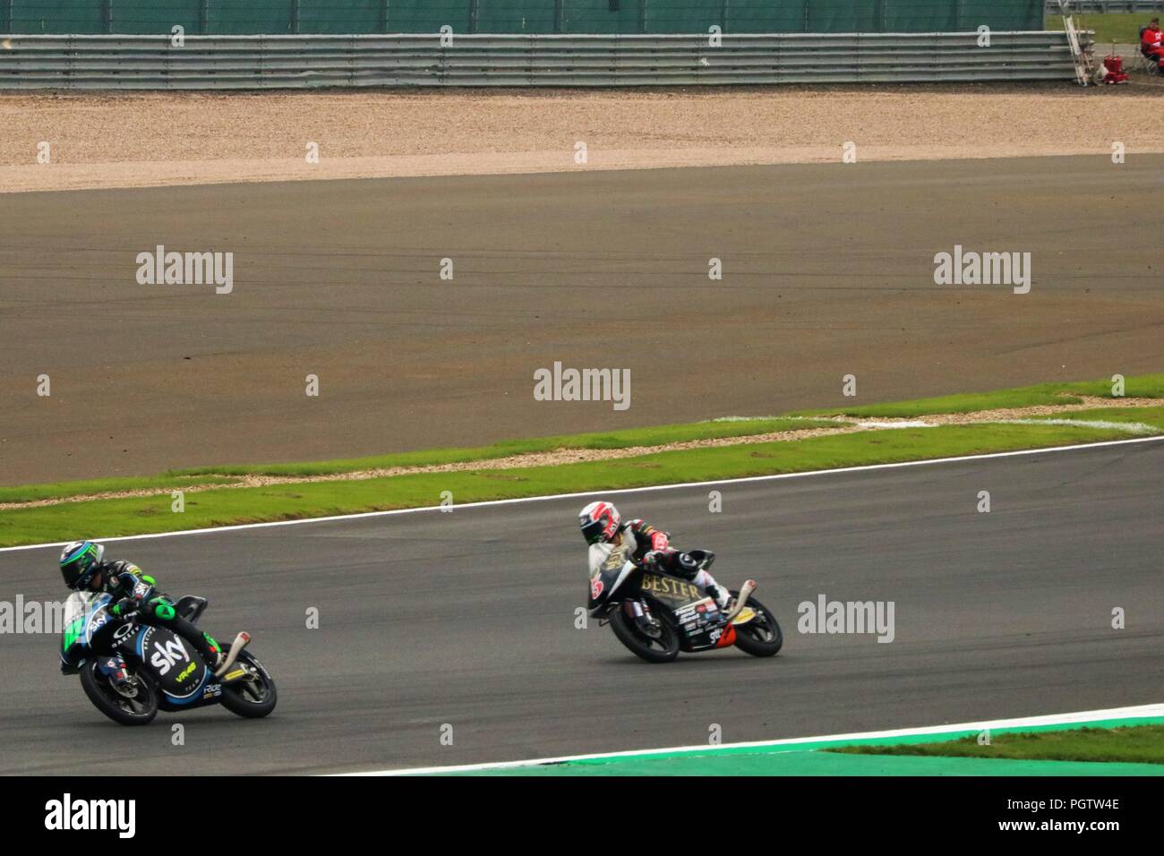 Silverstone, Northamptonshire, GB, 24. August 2018 - 2018 GOPRO Britischen Grand Prix MOTORGP Freie Praxis Tag - jede Menge zwei Rad Action auf der Strecke Stockfoto