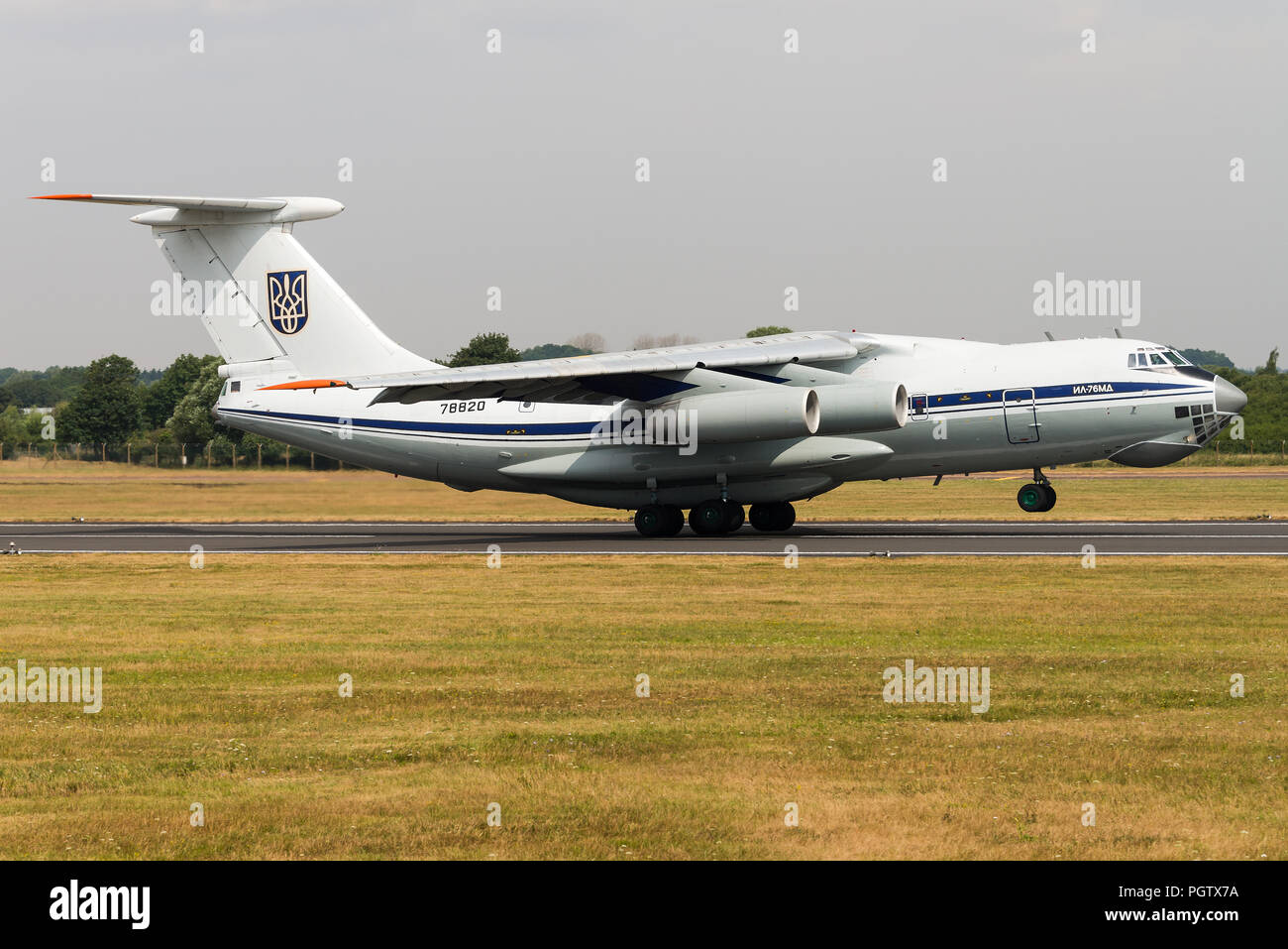 Eine Iljuschin Il-76 'Offen' militärische Transportflugzeuge der Ukrainischen Luftwaffe im Royal International Air Tattoo 2018. Stockfoto