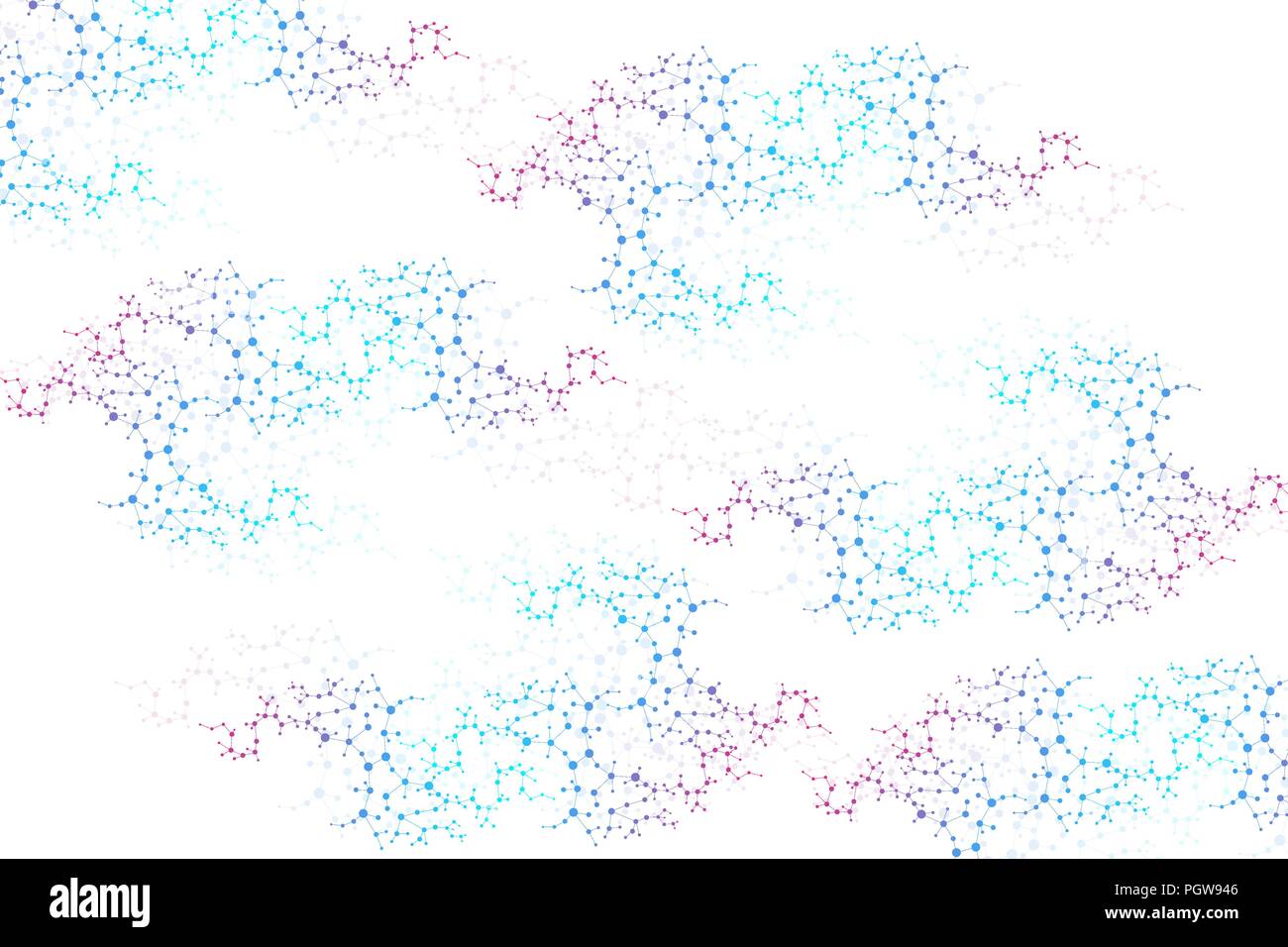 Struktur Molekül und Kommunikation. Dna, Atom, Neuronen. Abstrakte polygonalen Struktur mit Anschluss von Punkten und Linien. Medizin, Technik, Chemie, Wissenschaft Hintergrund. Vector Illustration. Stock Vektor