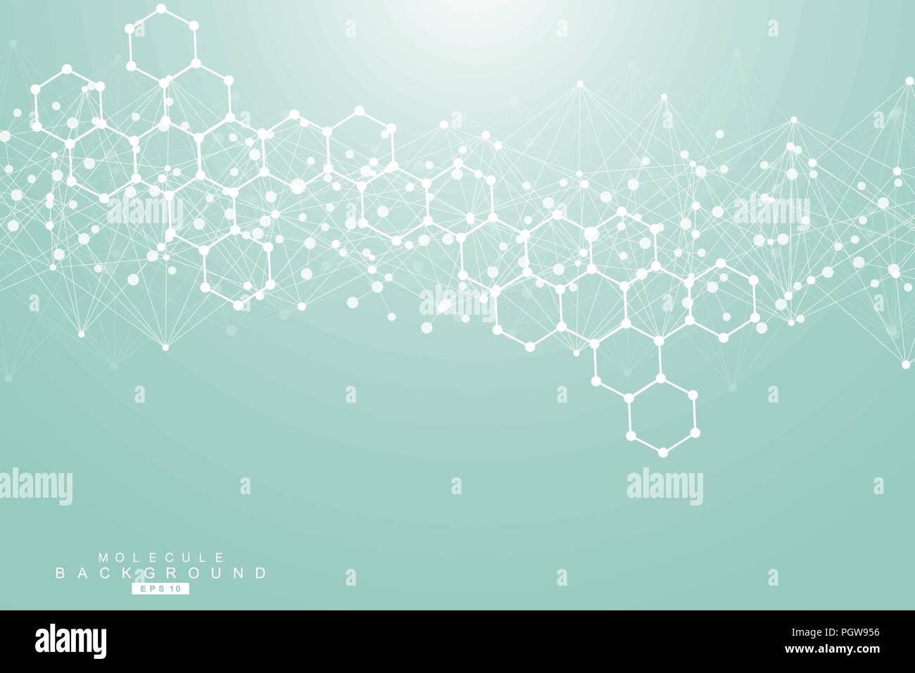 Struktur Molekül und Kommunikation. Dna, Atom, Neuronen. Abstrakte polygonalen Struktur mit Anschluss von Punkten und Linien. Medizin, Technik, Chemie, Wissenschaft Hintergrund. Vector Illustration. Stock Vektor