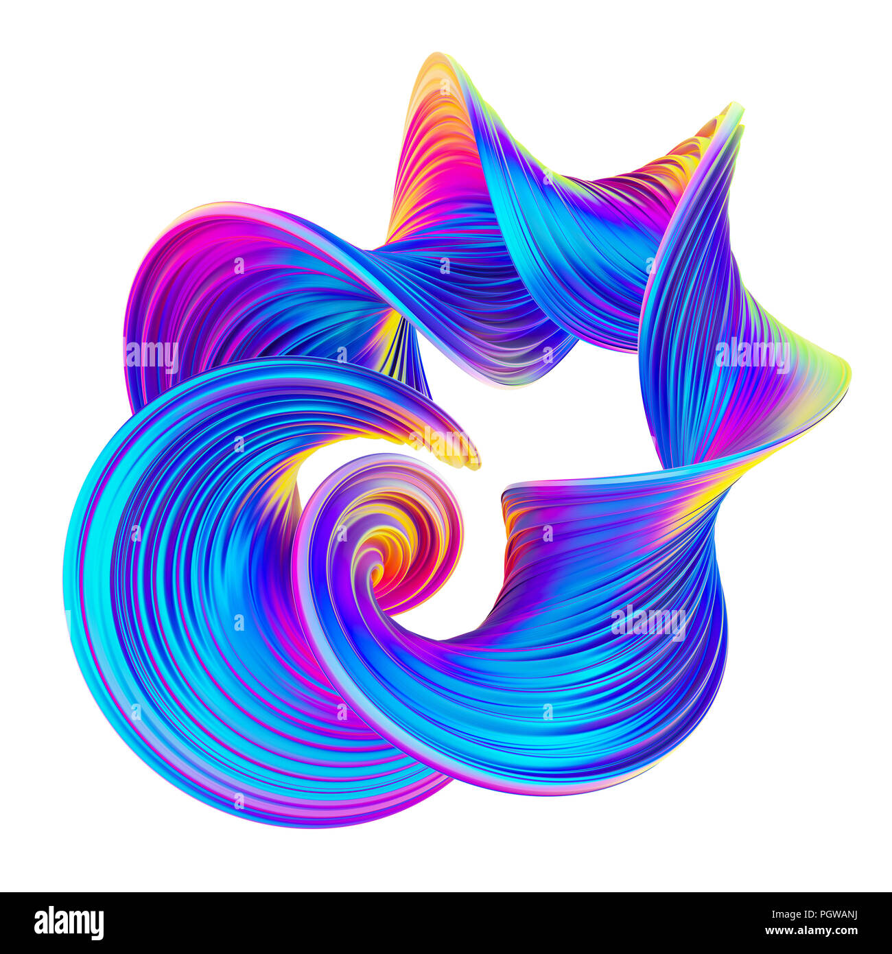 3D-abstrakten verdrehten Fluid Design in trendigen holographische Neonfarben. Stockfoto