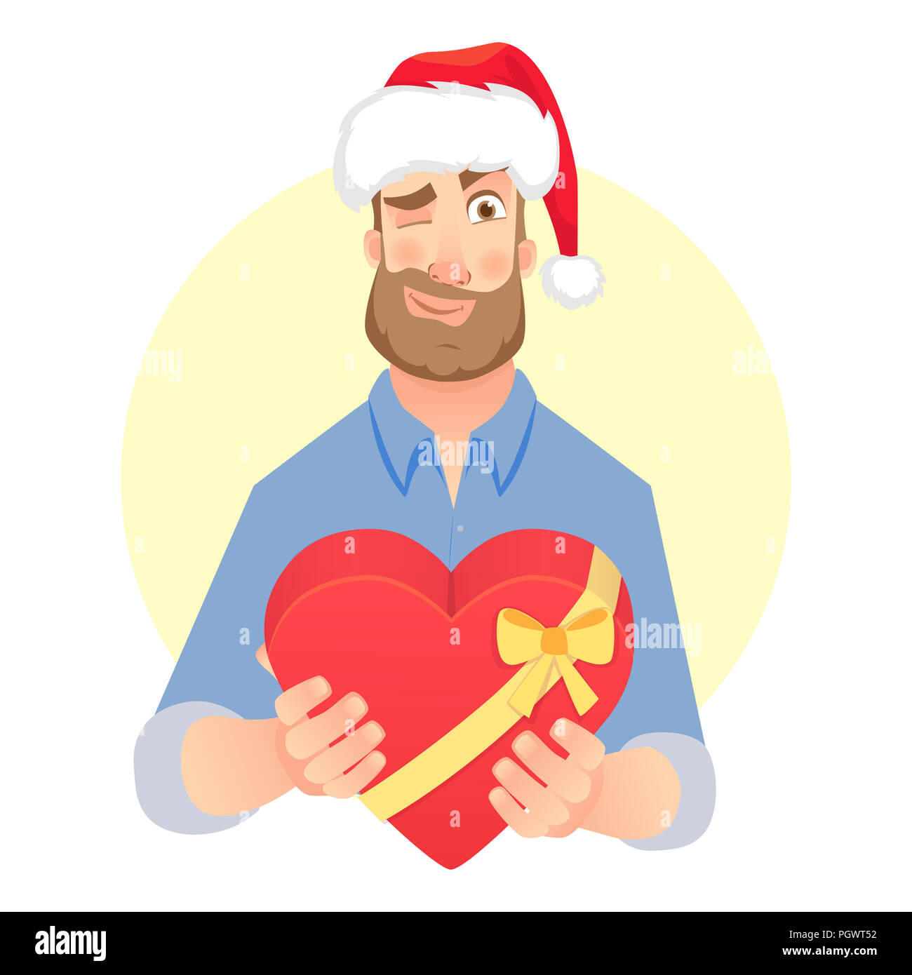 Geschäftsmann in Santa Claus hat. Mann gibt. Geschenk, Abbildung Stockfoto