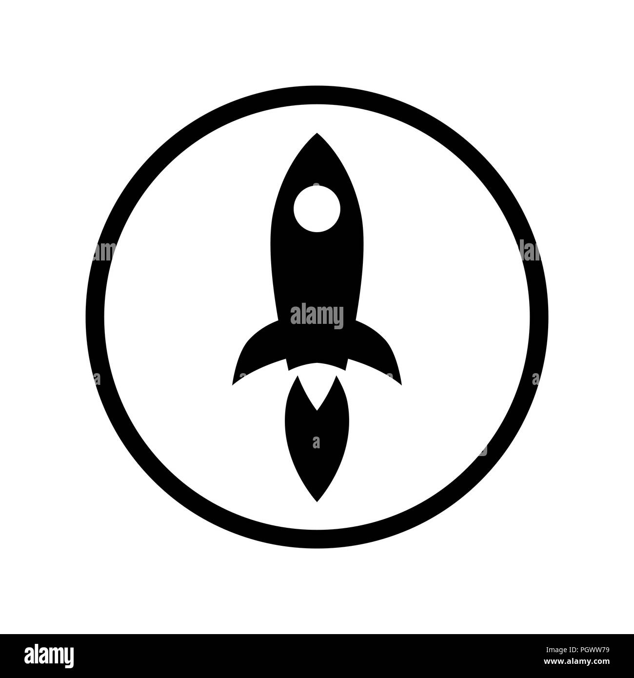 Rocket Launch Symbol im Kreis. Rakete gefüllt Symbol Stock Vektor