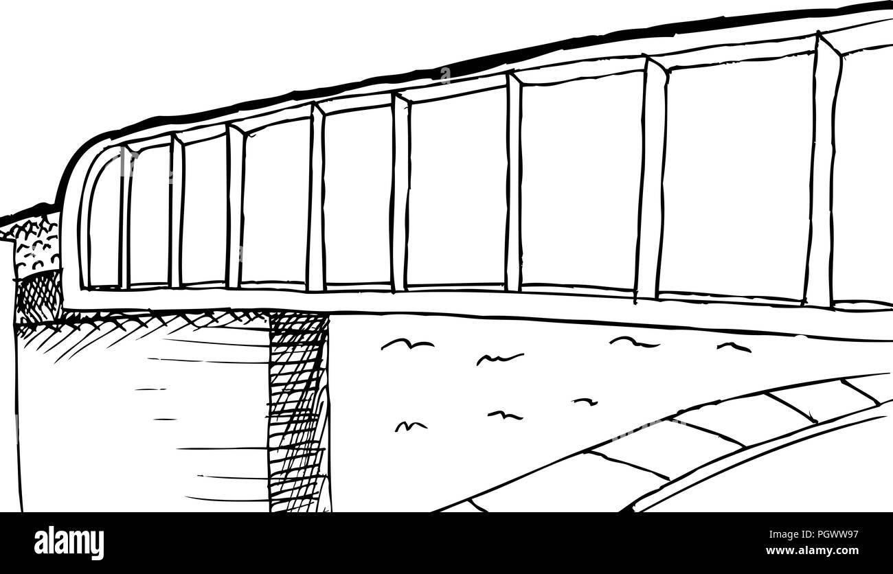 Outilned Eisenbahnbrücke über Straße und Bürgersteig cartoon Hintergrund Stockfoto