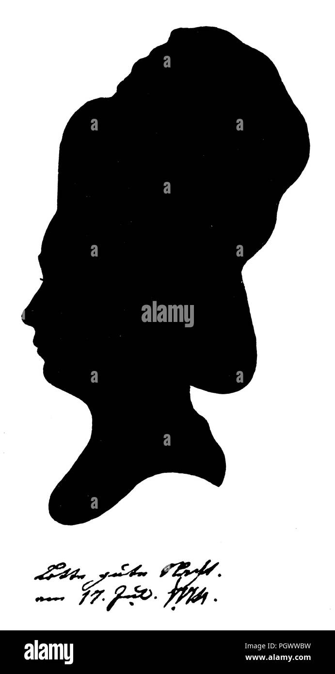 Charlotte Buff, Silhouette mit Unterschrift des Goethe, Werther's leiden, Stockfoto