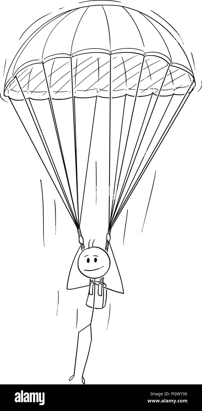 Cartoon von Skydiver Mann oder Geschäftsmann mit Fallschirm Stock Vektor