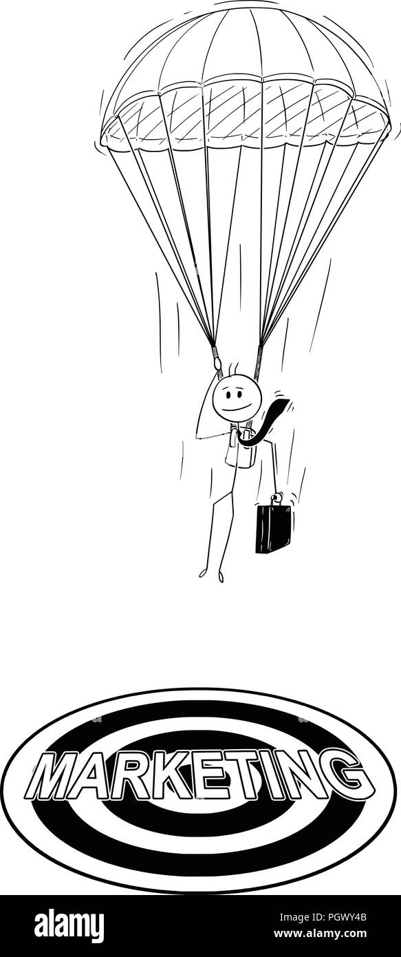 Cartoon von Skydiver Geschäftsmann mit Landung am Fallschirm Marketing Zielgruppen Stock Vektor