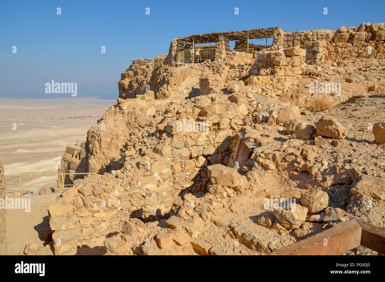 Israel Masada, die Befestigungsanlagen und die Wände um die Metzada Metzada Festung, ist der Standort der alten Paläste und Festungen in Israel auf o Stockfoto