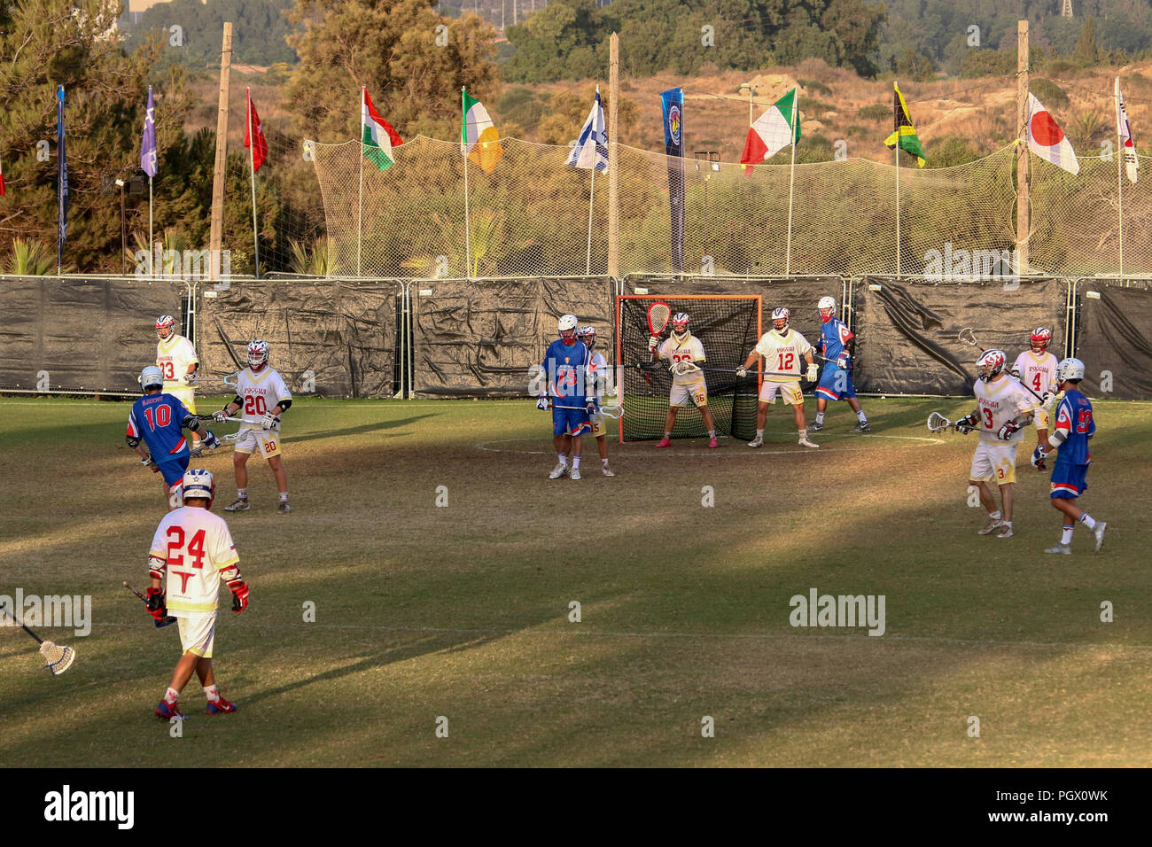 Die Welt Lacrosse Meisterschaft im Jahr 2018 wurde im Juli 12-21 2018 am Orde Wingate Institut für Körperkultur und Sport in Netanya, Israel Stockfoto