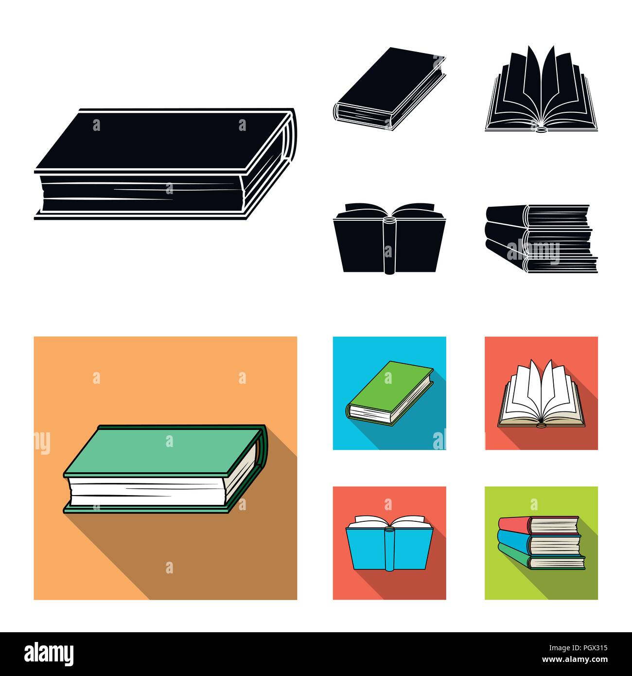 Verschiedene Arten von Büchern. Bücher set Sammlung Icons in Schwarz, flat Vektor Symbol lieferbar Abbildung. Stock Vektor