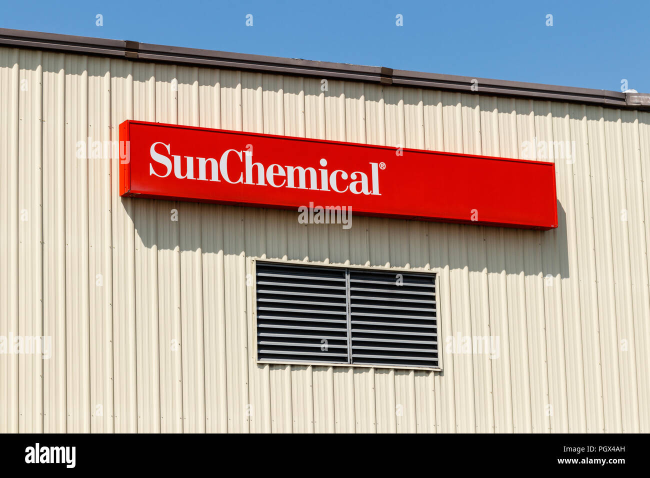Frankfurt - ca. August 2018: Sun Chemical plant. Sun Chemical ist der größte Hersteller von Druckfarben und Pigmenten I Stockfoto