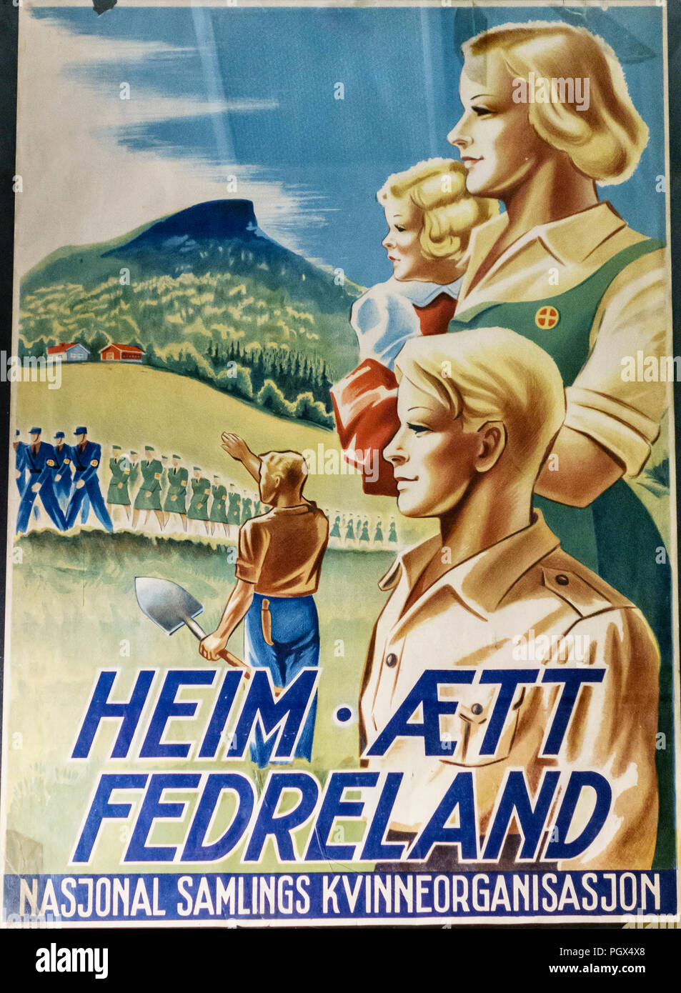 Während des Krieges faschistische Poster von Nazi - Norwegen besetzt. Der Slogan lautet "Heimat und Vaterland', durch die Organisation der Nationalen Versammlung Frauen Stockfoto