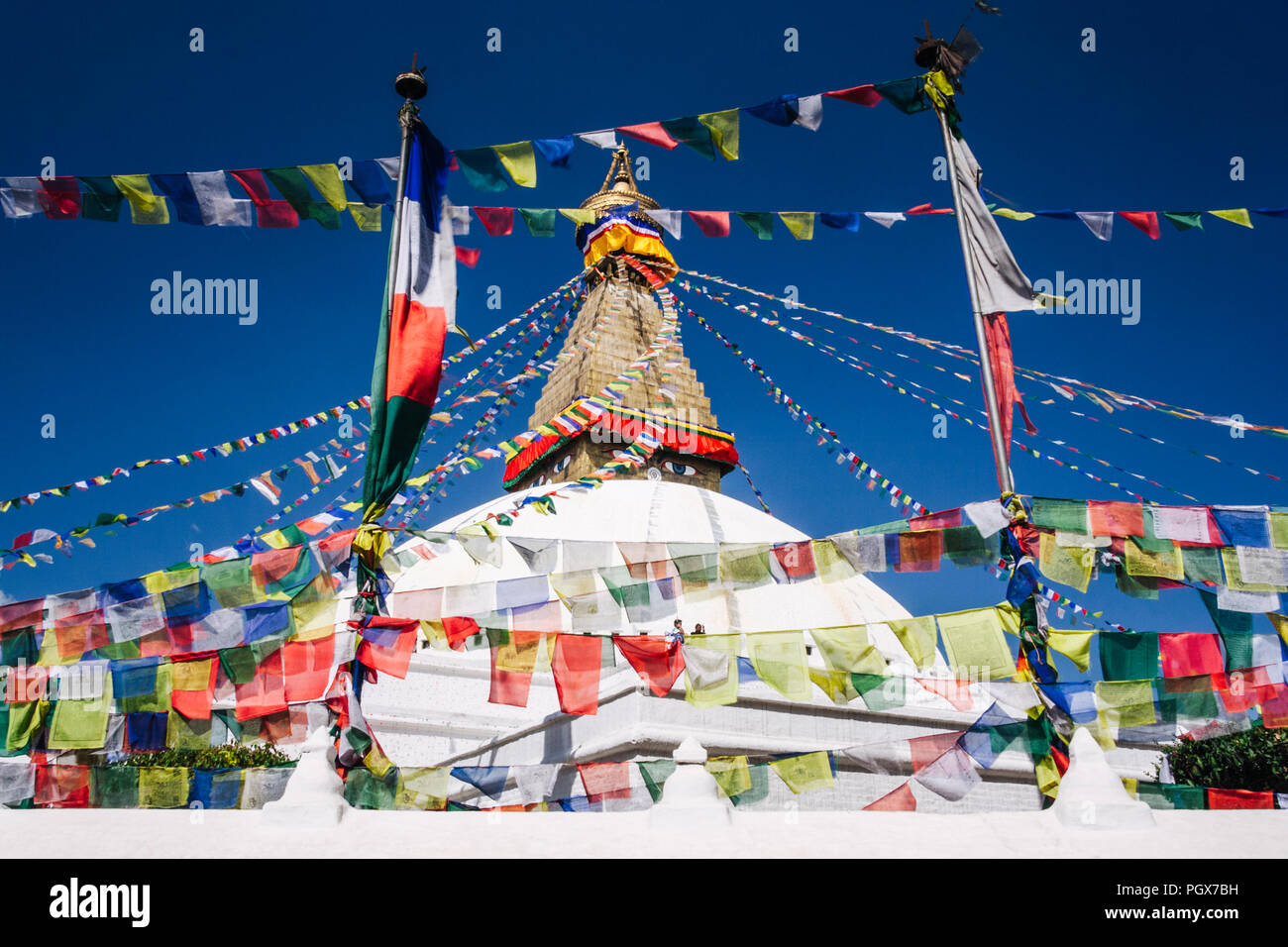 Bodhnath, Katmandu, Bagmati, Nepal: große Stupa von Bodhnath, das größte in Asien und eines der größeren in der Welt. Unesco-heritege Ort, in Stockfoto