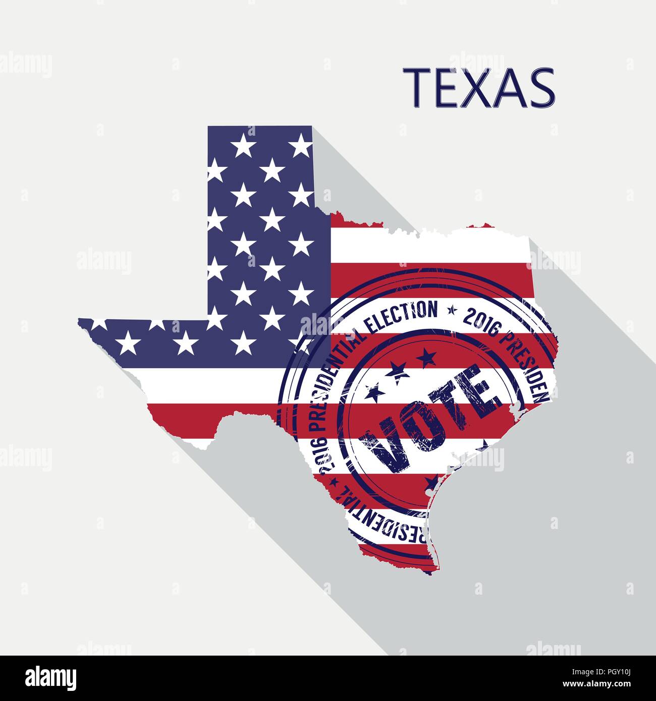 Zustand von Texas vector graphic Karte mit Fahne und Presidential tag Abstimmung Stempel Stock Vektor