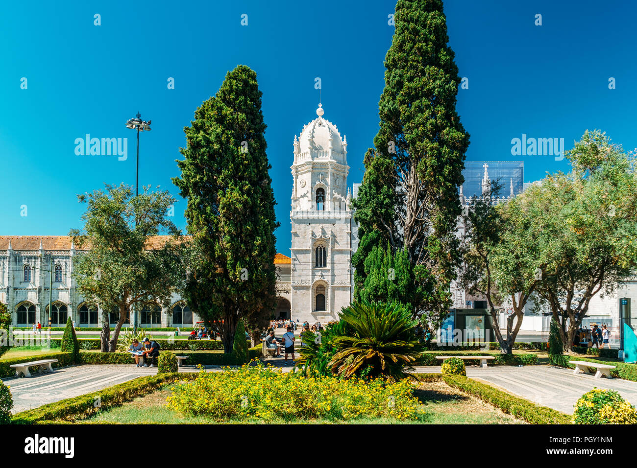 Lissabon, Portugal - 20. AUGUST 2017: Hieronymites Jeronimos Kloster des Ordens des Heiligen Hieronymus Stockfoto