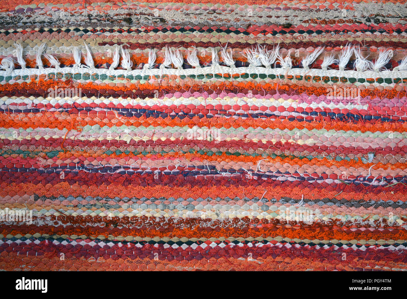 Vintage Verwendet Gestrickt Handgefertigten Teppich Bunten