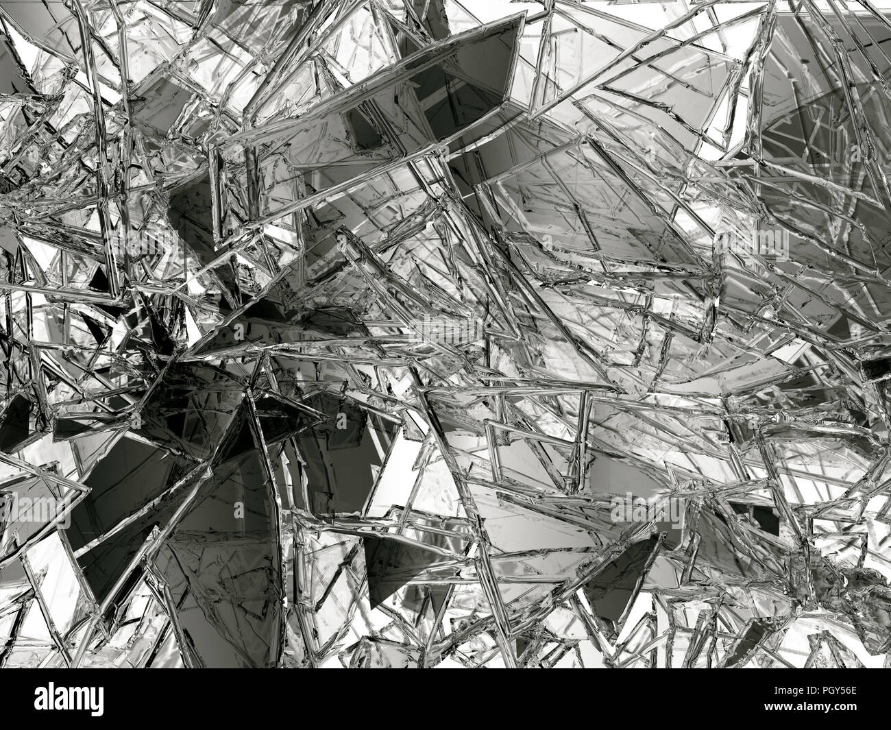 Stücke von Glas zerbrochen auf Weiß, 3D-Darstellung oder gerissen; 3D-Rendering Stockfoto