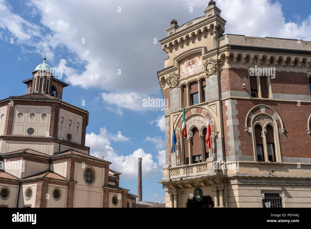 Legnano, Mailand, Lombardei, Italien: Die historischen Gebäude bekannt als Palazzo Malinverni, Hosting das Rathaus und die Kirche von San Magno Stockfoto