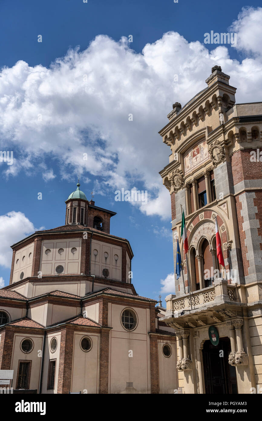 Legnano, Mailand, Lombardei, Italien: Die historischen Gebäude bekannt als Palazzo Malinverni, Hosting das Rathaus und die Kirche von San Magno Stockfoto