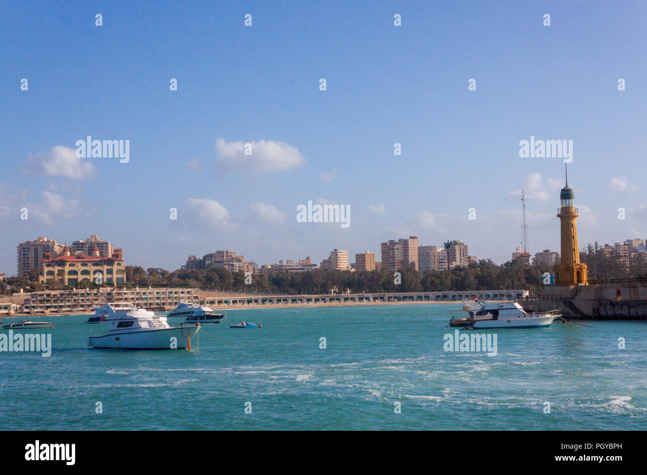 Leuchtturm von Alexandria und thr Montaza Palastes Stockfoto
