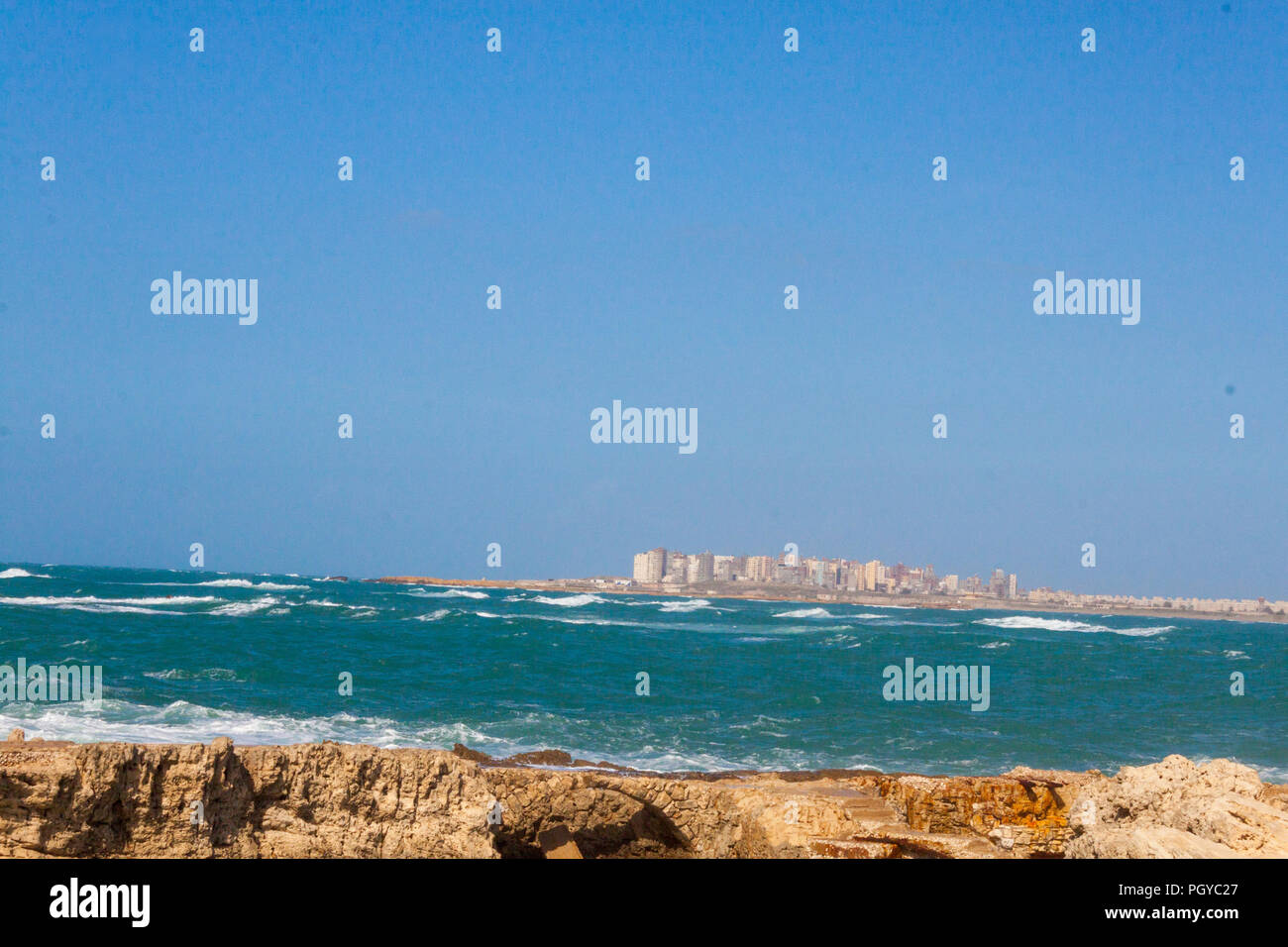 Leuchtturm von Alexandria und thr Montaza Palastes Stockfoto