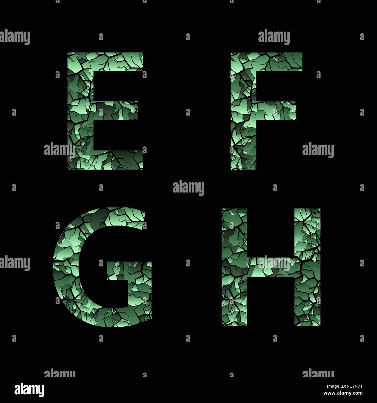 E F G H grüne camouflage Buchstaben. Armee font, militärische Alphabet Stock Vektor