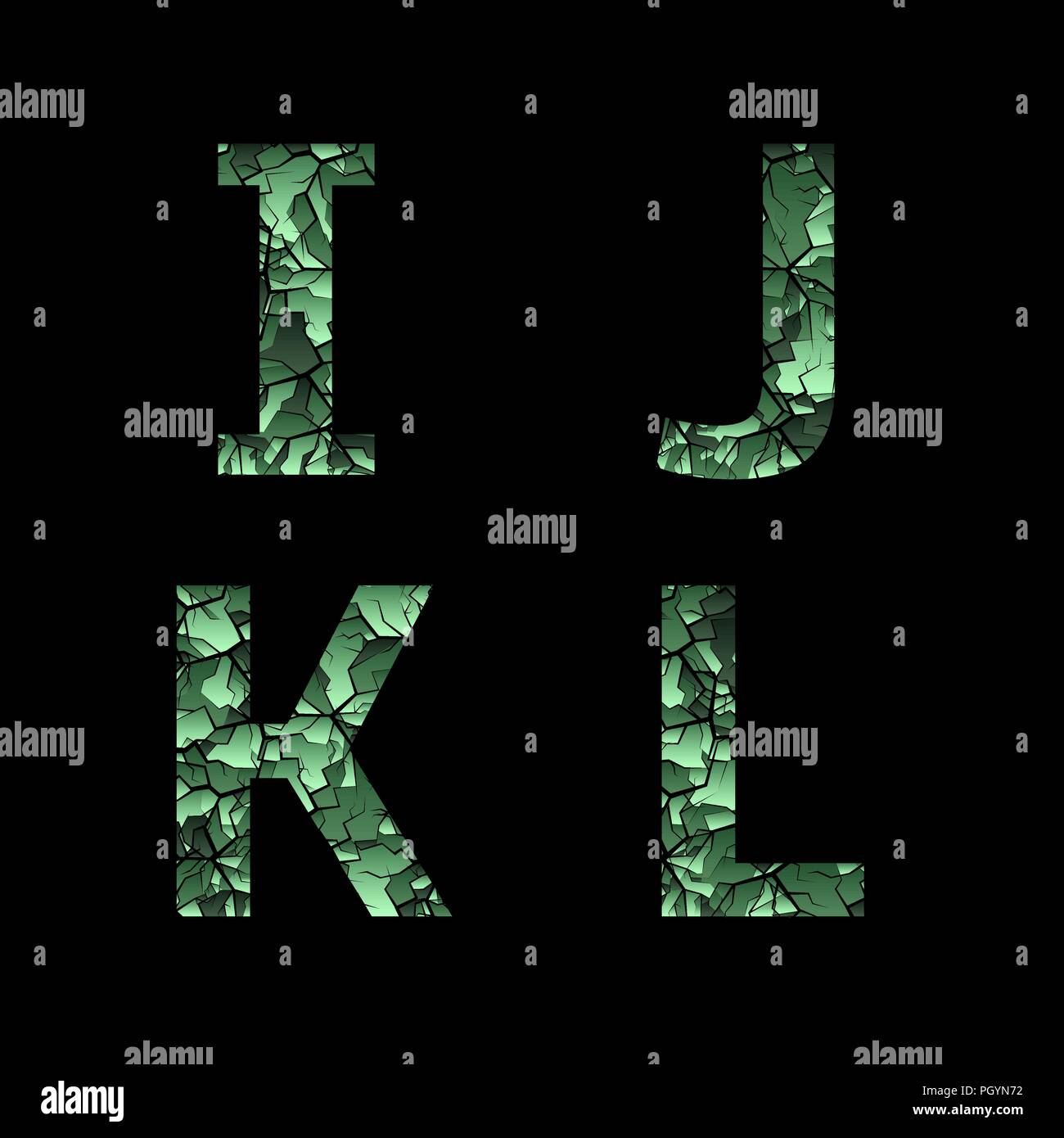 I J K L Grün camouflage Buchstaben. Armee font, militärische Alphabet Stock Vektor