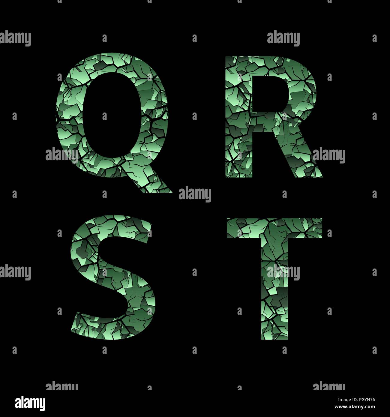 Q R S T green camouflage Buchstaben. Armee font, militärische Alphabet Stock Vektor