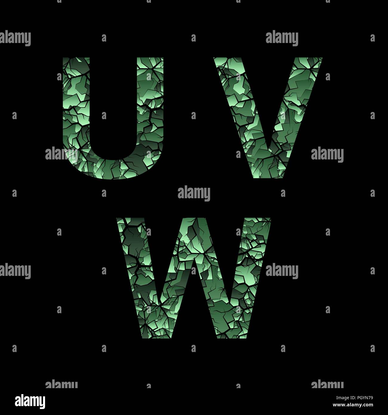 U V W Grün camouflage Buchstaben. Armee font, militärische Alphabet Stock Vektor